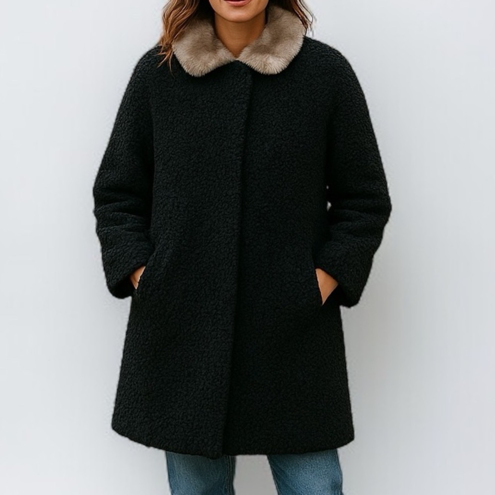 Vintage Persian Lamb 3/4 Length Coat with Fur Collar | Size M